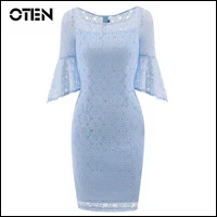 OTEN-New-fashion-womens-Irregular-Flare-sleeve-O-Neck-Elegant-Ladies-Sheath-Bodycon-office-party-dress