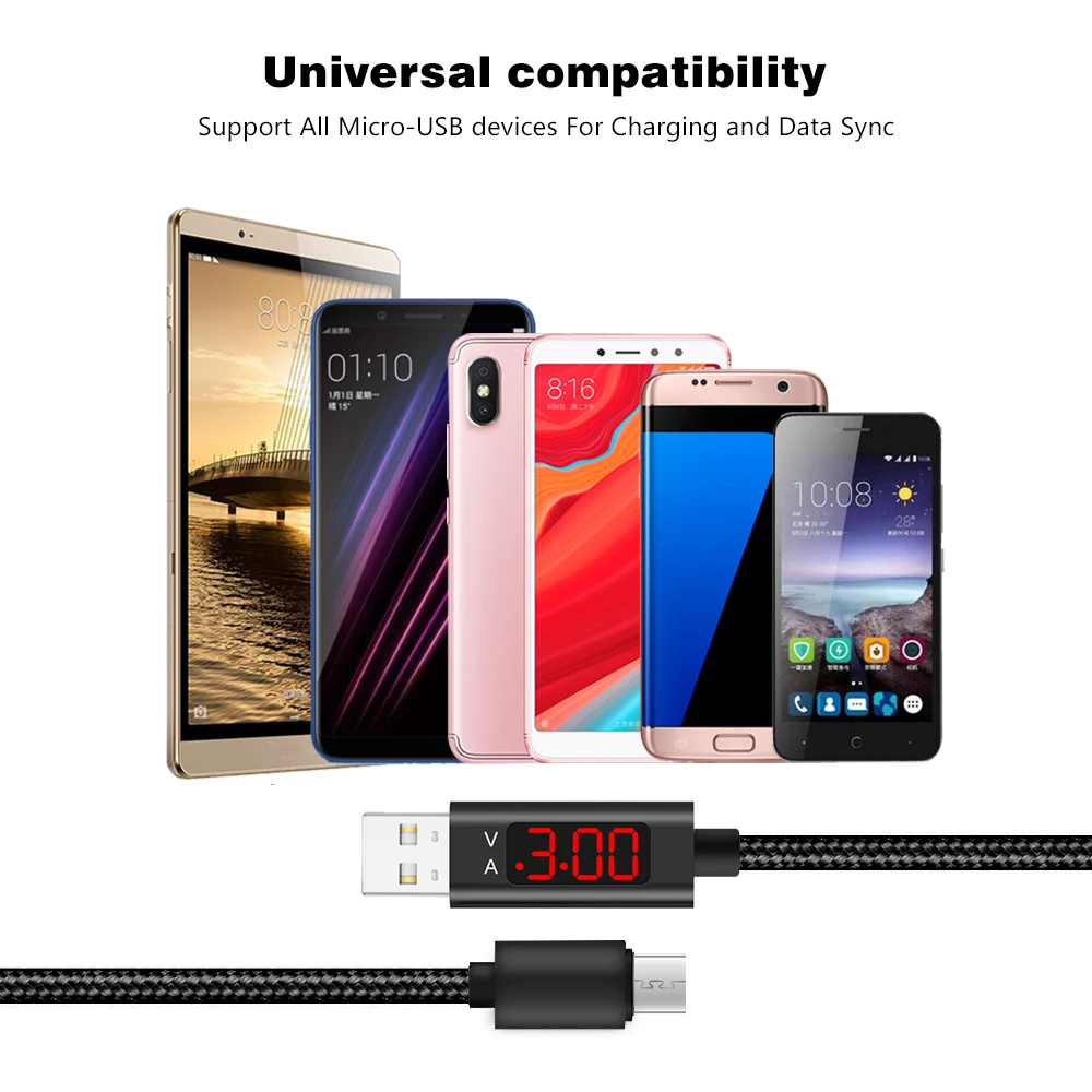 1 м Micro usb type C тестер напряжения тока метр дисплей нейлоновый плетеный кабель быстрой зарядки type-C для samsung S9 Note 8 Android