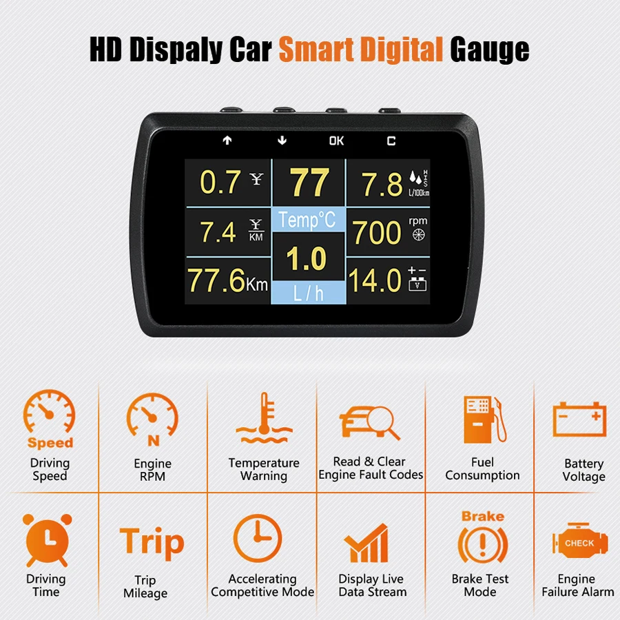Автомобильный цифровой HUD Дисплей Ancel A501 OBD2 измеритель расхода топлива