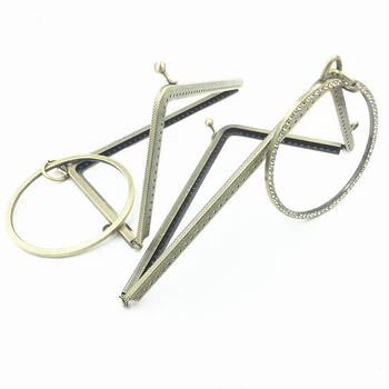 

1Pc Bronze Tone Kiss Clasp Lock Coins Purse Handbag Bag Handle Clear Rhinestones Flower L Shape Frame DIY Accessories 18.5cm