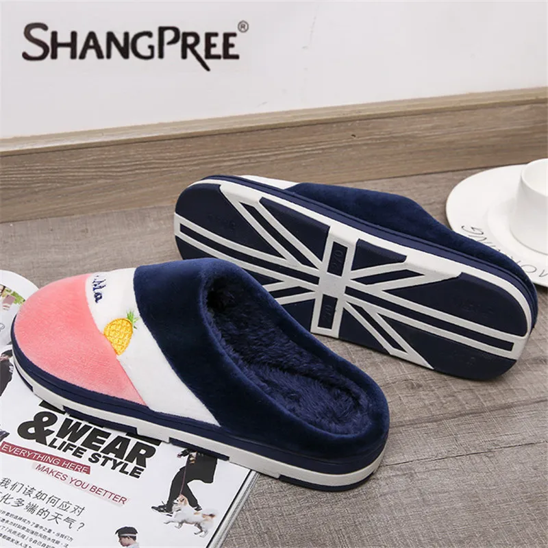 

SHANGPREE New Winter plush Slippers Women slippers fruit home Shoes Lovers slippers Shoes Woman cute Flats indoor warm soft