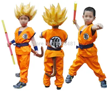 Dragon Ball Z Suit Clothes Son Goku Cosplay Costumes Top Pant Belt Tail wrister Wig