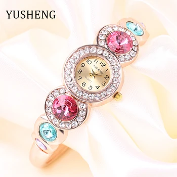 

YUSHENG 2018 Women Watches Rose Gold Round Crystal Casual Quartz Wristwatches Women Watch Female Bracelet Fashion Classic Watc