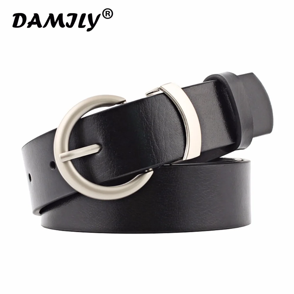 New Round Metal Circle Pin Buckle Belt Female Gold Silver Black White