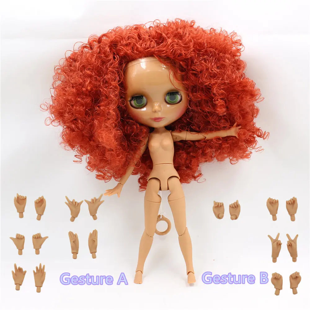 1/6 Blyth кукла Обнаженная кукла красный коричневый вьющиеся волосы соединение тела темная кожа 30 см BJD подарок подходит для DIY No.280BLQE150 - Цвет: Nude doll gestrue AB