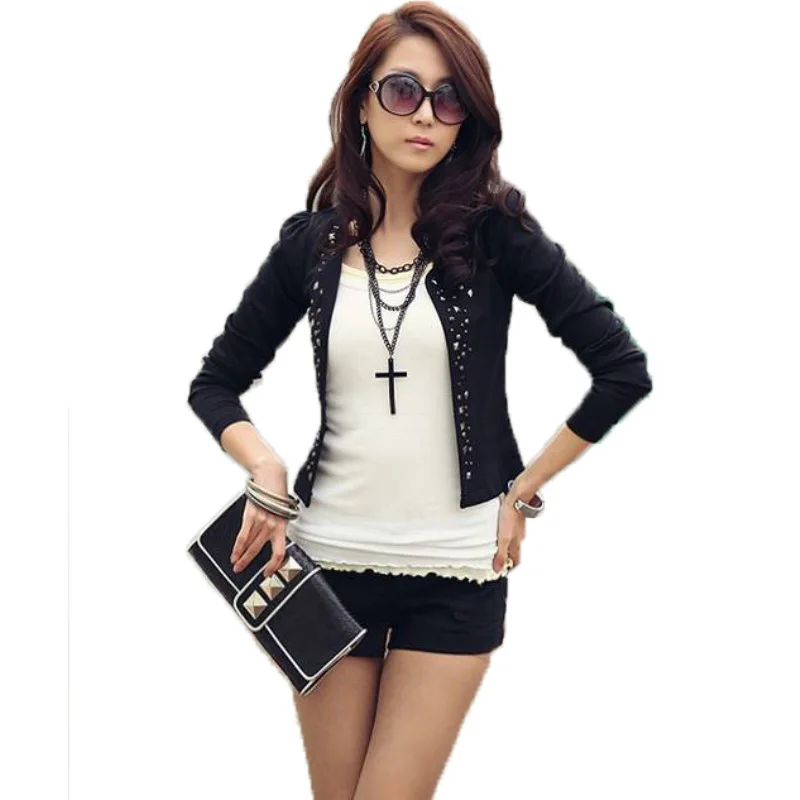 

Mr.nut Fashion OL commuter rivet jacket Hot drilling small suit Short jacket female Solid Hidden Breasted woman clothes