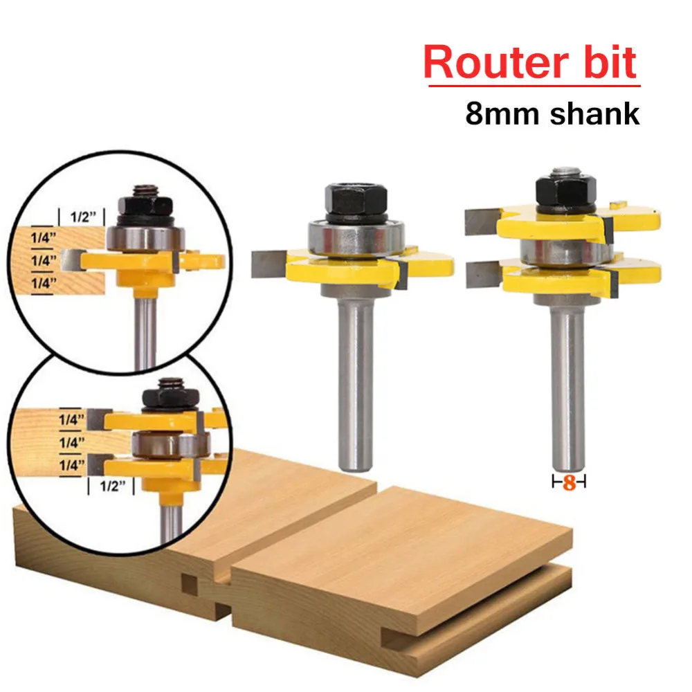 2 шт деревообрабатывающий фреза 8 мм хвостовик Язык и паз шарнирный узел маршрутизатор Набор бит 3/" стоковый деревообрабатывающий режущий инструмент