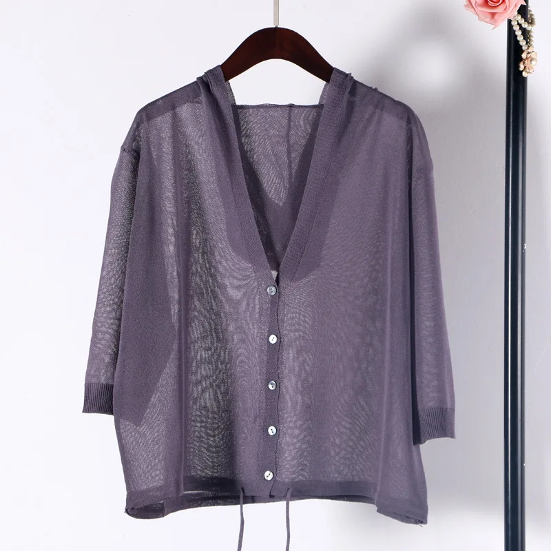 Shuchan Hooded Cardigans Women Linen 2019 Summer Casual Computer Knitted Sweater Women 3/4 Sleeve High Quality Tops Cddm-622 Shuchan Hooded Cardigans Women Linen 2019 Summer Casual Computer Knitted Sweater Women 3/4 Sleeve High Quality Tops Cddm-622
