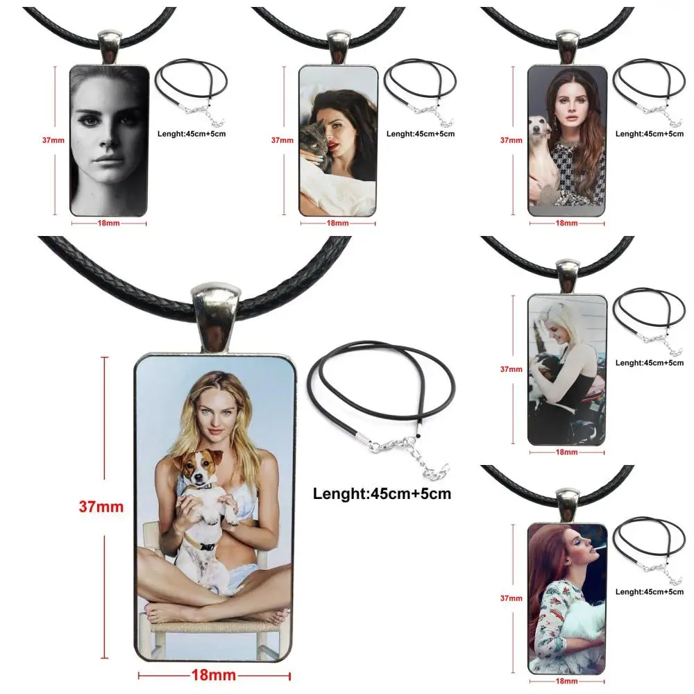 

For Women Wedding Lana Del Rey And Dog Glass Cabochon Choker Pendant Rectangle Necklace Stainless Steel Color Jewelry
