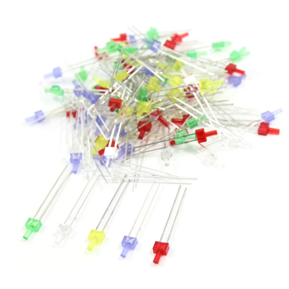 100 шт 2 мм смешанные цвета мини светодиоды и Бесплатные резисторы LED2 красный зеленый желтый синий белый модель поезда хо масштаб железнодорожное моделирование