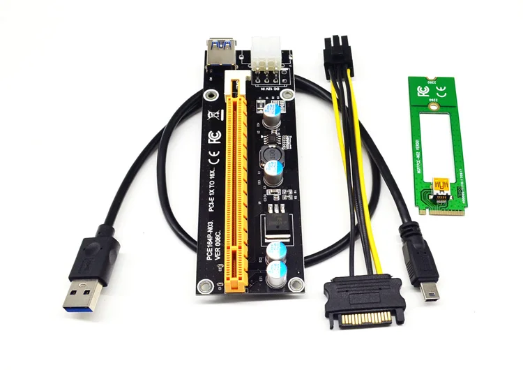 Новинка 1Х до 16Х M2 NGFF PCI-E PCI Express удлинитель Riser Card Adapter 60 см USB 3,0 кабель 6Pin кабель питания для майнинга биткоина