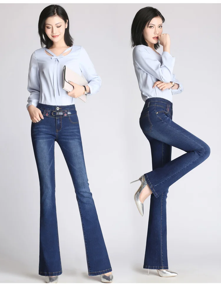 New Women Flared Jeans High Waist Elegant Retro Style Bell Bottom Skinny Denim Pants Female Sexy Casual Wide Leg Jeans