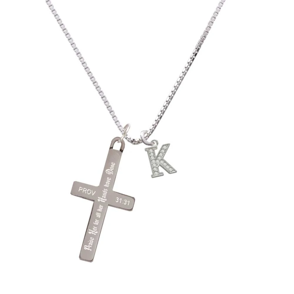 Small Crystal Initial - K - - Praise Her - Cross Necklace