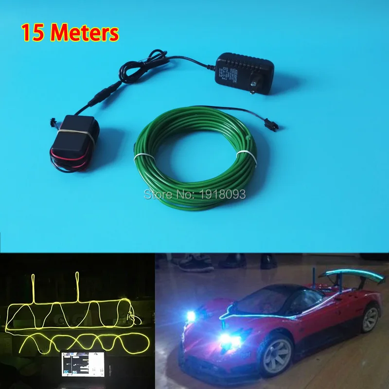 

High-grade 3.2mm 15Meter 10 Colors available EL wire Neon glowing Holiday Lighting Powered by 100V-220V for Costume decoration