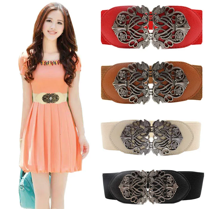 

Hot 2017 Vintage Female Accessories Alloy Flower Vintage Leather Belt Straps Wide Waistband For Women #L