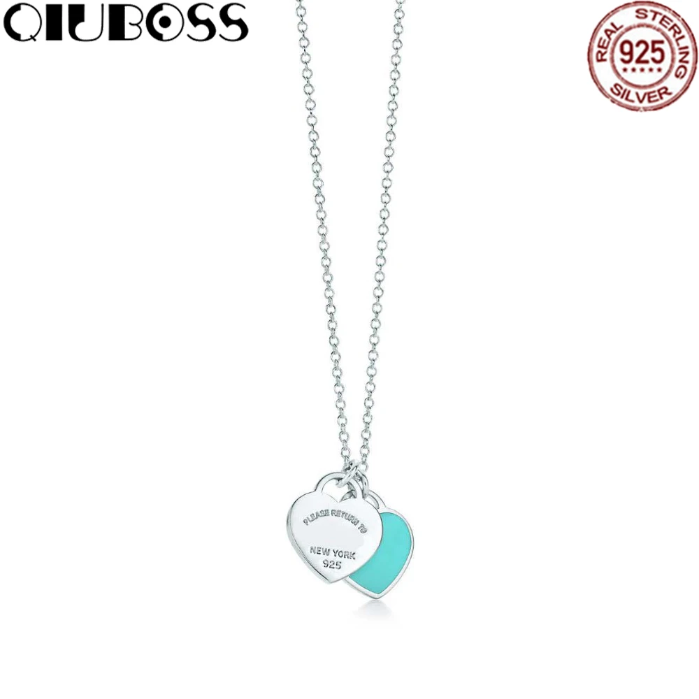 

TIFF 100% 925 Sterling Silver Green heart pendant silver necklace Jewelry Love Necklace Girl jewelry birthday present