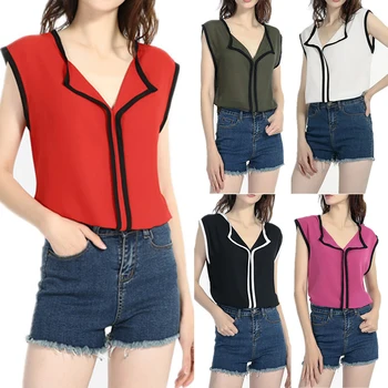 

2019 Fashion Women Chiffon Blouses Ladies Tops and Blouses Korea Style Female Sleeveless White Shirt Blusas Summer Woman Tops