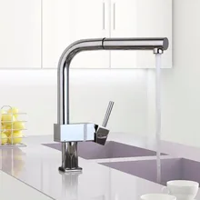 DE Moderne Luxus Küchenarmatur Chrom Poliert Becken Wasserhahn Heißen und Kalten Wasser Swivel Herausziehen Wasserhahn