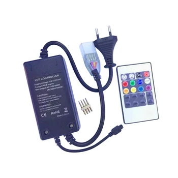 

220V RGB Controller 5050 LED Flexible Strip Light 20 Keys Remote Control With EU Power Plug Switch Dimmer JQ