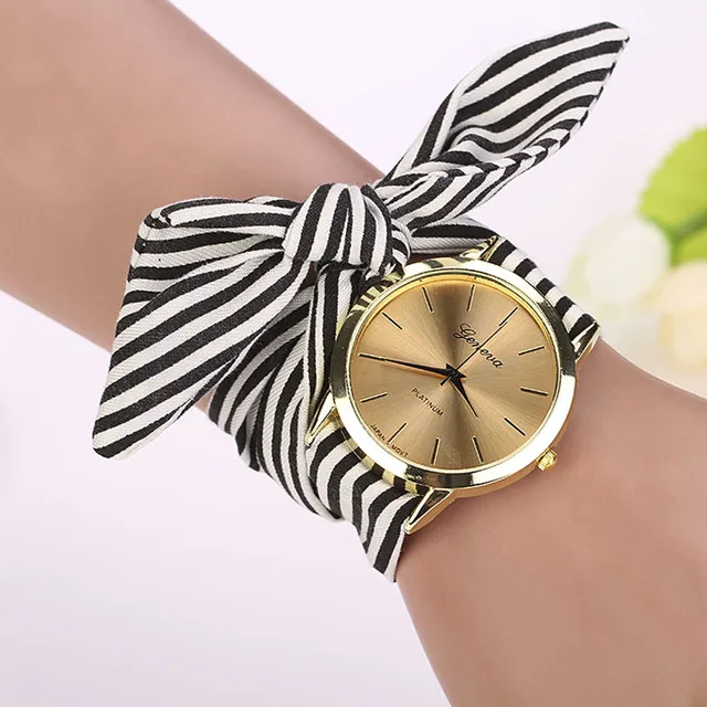 Fashion Women Stripe Floral Cloth Quartz Dial Bracelet Wristwatch Watch saat Fem Fashion Women Stripe Floral Cloth Quartz Dial Bracelet Wristwatch Watch saat Fem