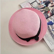 2017 new straw hat female blower hat summer sun hats for women beach curls brim foldable straw black Ribbon