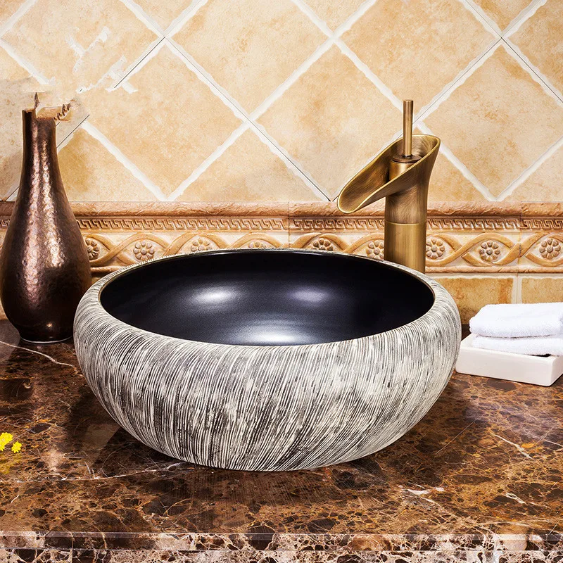 China Artistic Handmade Ceramic Bathroom Sinks Lavobo Round wash basin bathroom sink countertop (2)