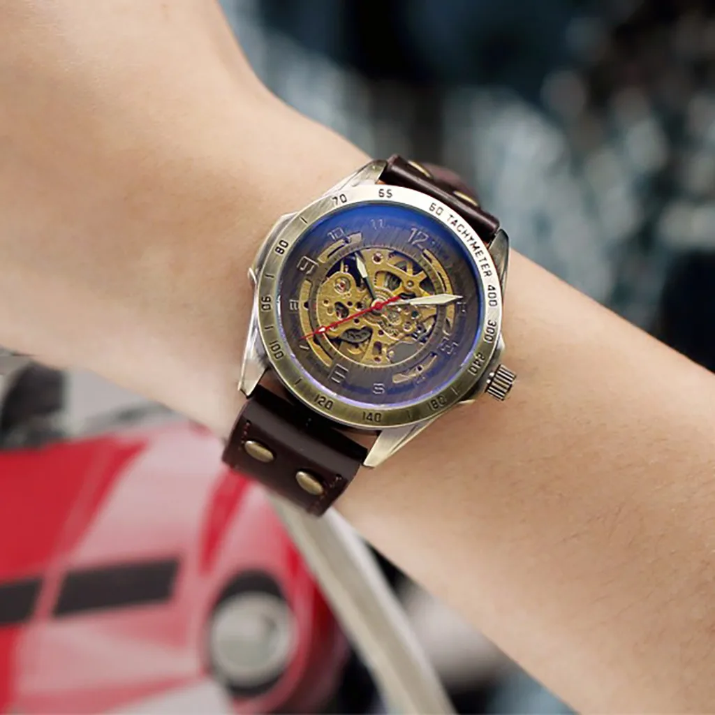 

Man Watch 2019 Hollow Steampunk Watch Men's Leather Retro Men's Automatic Mechanical Watch watch men luxury Gift Decortion AD