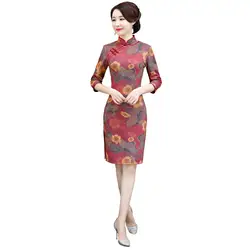 Шанхай история 3/4 рукав по колено красные замшевые Qipao Cheongsam народном стиле платье Китайская традиционная национальная тенденция