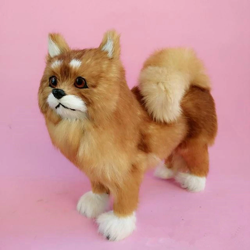 Dorimytrader simulation animal pomeranian dog plush toy stuffed soft realistic dog pet dogs handcraft decoration gift 29x25cm  (1)