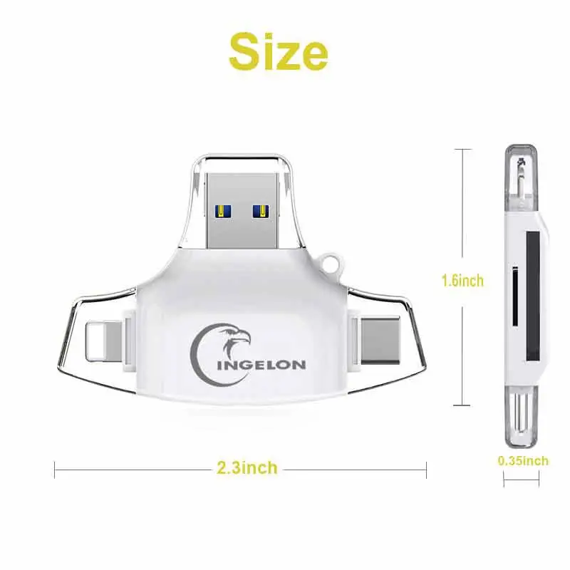 Картридер INGELON SD/Micro SD TF OTG адаптер для смарт карт памяти iPhone iPad MacBook air ноутбука