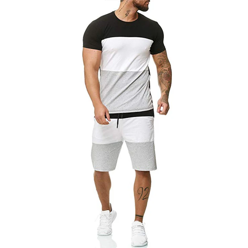 

2019 Men's Short Sleeve Set Outdoor Sports Casual Color 2 Piece Set Sports Fitness Set