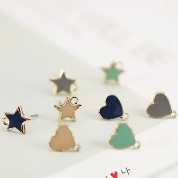 

10pcs enamel star heart charm Earrings Dripping oil Ear Studs Connector Posts Pins Base Settings Jewelry handmade DIY material