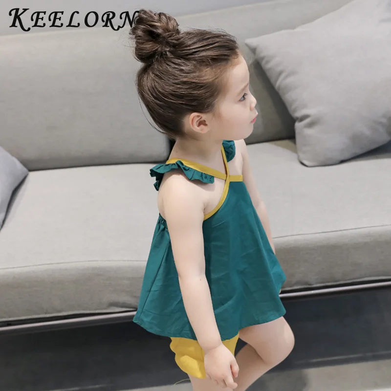 Keelorn/ новые стильные летние комплекты одежды для девочек, детская одежда из 2 предметов: футболка с рисунком+ шорты, одежда без рукавов для мальчиков 3-7 лет
