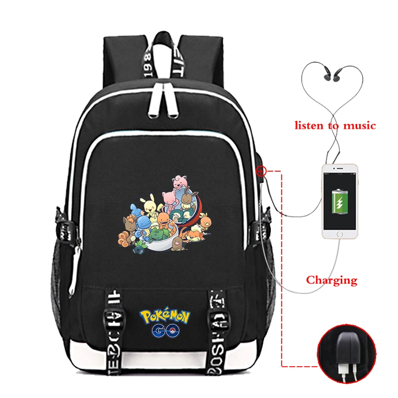 

Women's men's backpacks pokemon Bags USB Charging High Quality Backpack School Student Laptop Bag Teenager Casual Travel Satchel