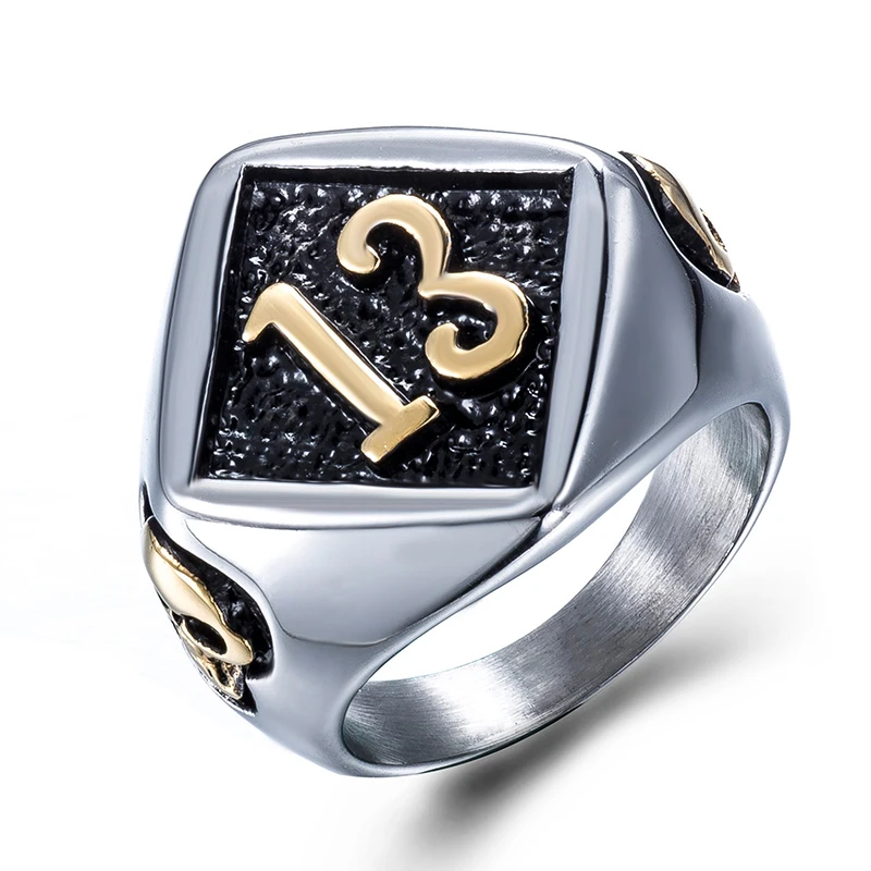 Motor Biker Lucky Number 13 Ring 316L Stainless Steel Men Boys Silver Cool Man Biker Skull Ring