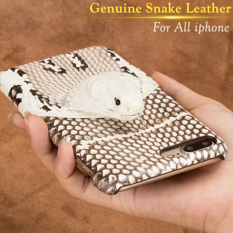 

Handmade Genuine Snake Leather 3D Head Case For Iphone X 8 Plus 7 6S 6 Customize Case Back Cover for Apple Iphone 5 5S 6 SE 10 S
