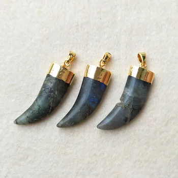 

4pcs Natural Labradorite gold color Pendant, Handmade Peacock Shining Labradorite horn shape DIY Jewelry Making necklace P261