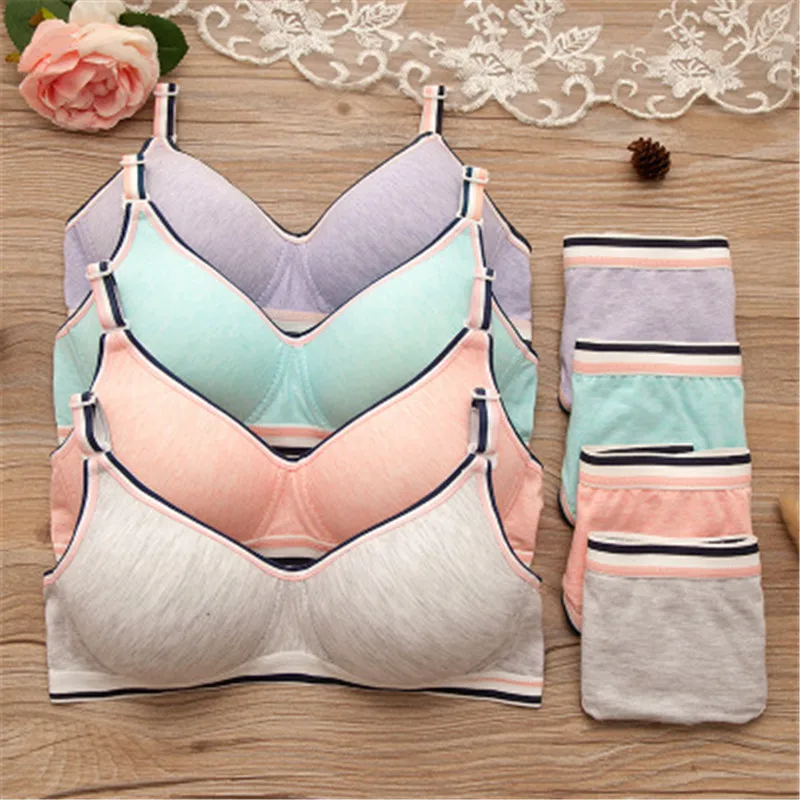 

2018 Fashion Girls Training Bra Sets For Kids Pure cotton 4 Colors Style Girl Bra Set Underwear Wireless Bras Panties 2Pcs Sets