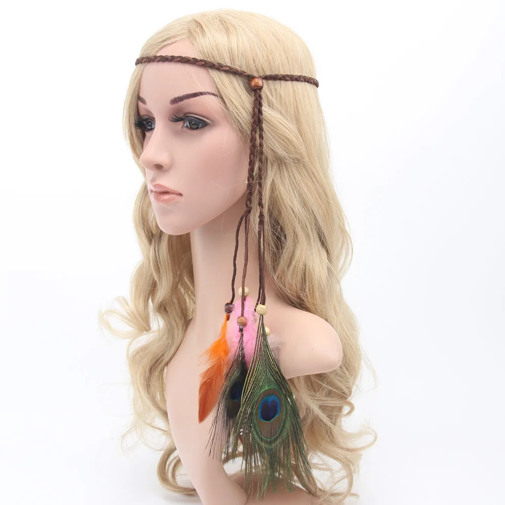 Vintage Indian Peacock Feather Headband Boho Style Feather Headpiece