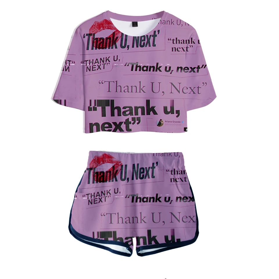 

TJ Ariana Grande Ladies Printed Women Sets New Album Oversize Navel short sleeve and Short Pants O-neck Summer Set XXS-2XL