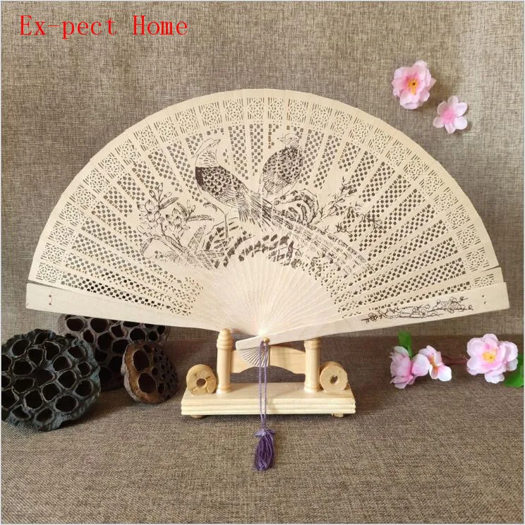 

100pcs Aromatic Wood Pocket Chinese Carved Folding Hand Fragrance Wooden Fan Elegent Home Decor Party Wedding Favor Gifts