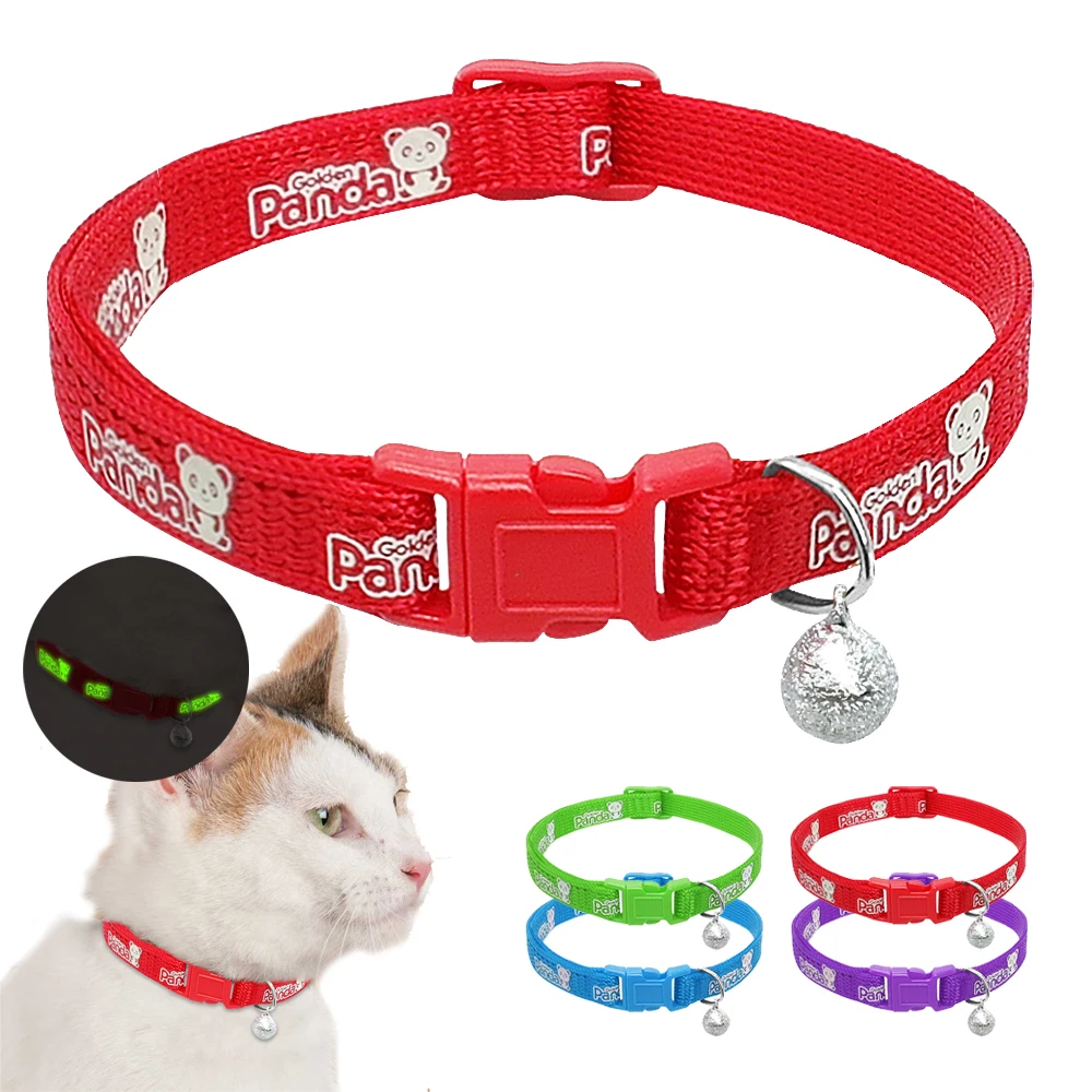 Safety Nylon Cat Dog Collar Lovely Adjustable Breakaway Pet Cat Collars With Bell Fluorescence Pet Cats Kitten Supplies