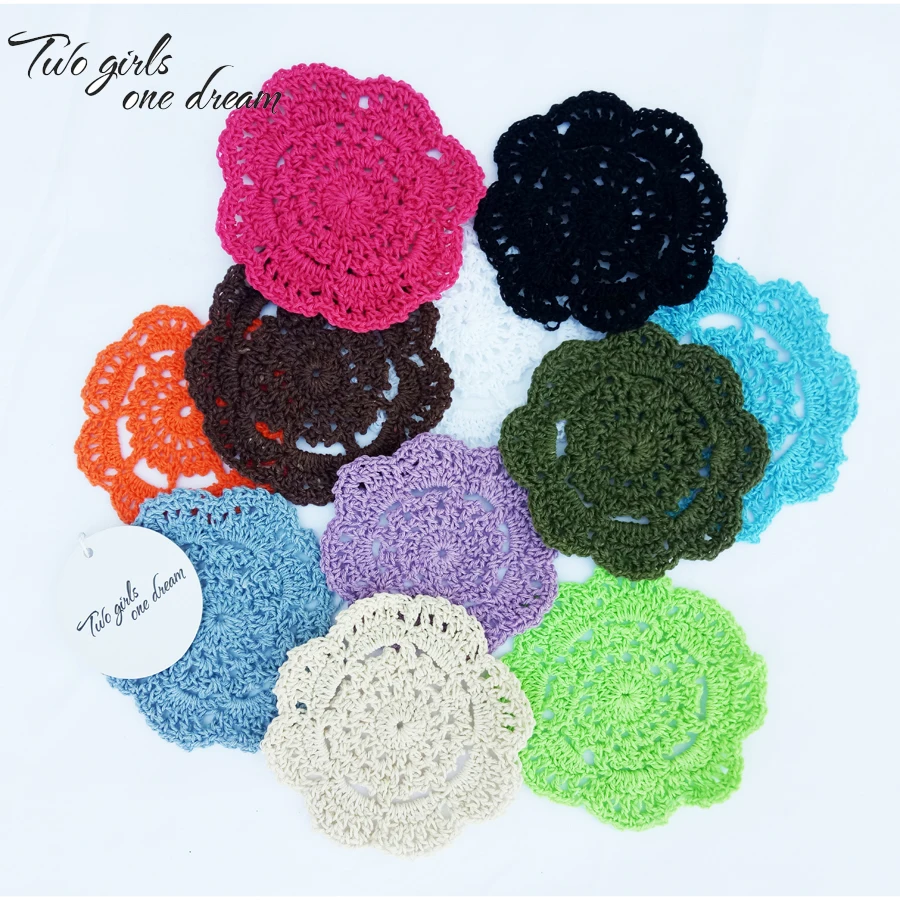 

50pcs/lot Handmade Crochet Multi-Color 10cm Colorful flower Placemat Vintage Look Crocheted Doilies For Wedding Gift Free Ship