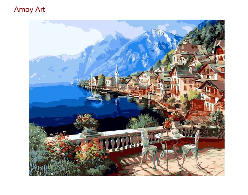 

Framless Pictures Oil Painting By Numbers Digital DIY Landscape Painting On Canvas by Number Mediterranean Sea 40x50cm