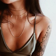 Летние простые золотая цепочка Слои ed lightning колье Цепочки и ожерелья для Для Женщин Multi Слои Chocker Цепочки и ожерелья s Воротник Колье femme