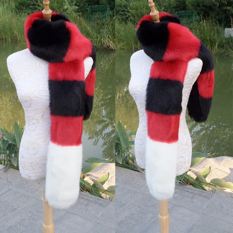 

new faux fox fur scarf long fake fur muffler manmade fur shawl winter women creative party cosplay fur scarf collar customerized