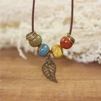 Miredo jewelry wholesale simple ceramic necklaces women's coin wood collar stone boho  necklace pendant free shipping #1460