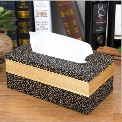 

high quality PU leather Wooden structures tissue box napkin holder for toilet paper holder paper napkins PZJH023