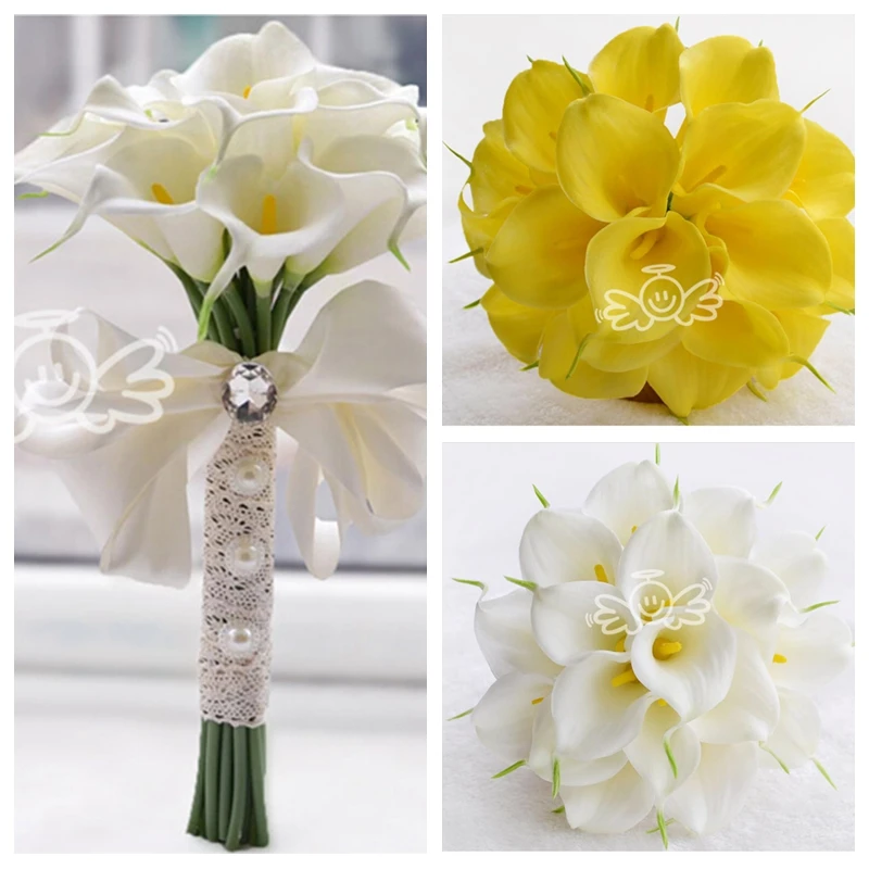 18pcs Calla Lily Flowers Bridal Wedding Bouquets Formal Bridesmaid Garden Church Beach White Yellow Wholesale Lace Bandage Bridal Wedding Bouquet Wedding Bouquetwedding Bridal Bouquet Aliexpress