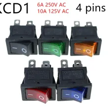 KCD1 ВКЛ-ВЫКЛ 4Pin лодка автомобиля кулисный переключатель 6A/10A 250 V/125 V AC красный желтый и зеленый цвета синий, синий, на пуговицах, Лучшая цена KCD1